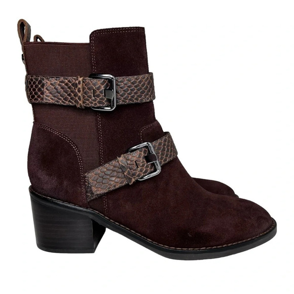 Donald J. Pliner NWOT Dahlin Suede Embossed Ankle Boots in Espresso Size 6.5 - Picture 3 of 11